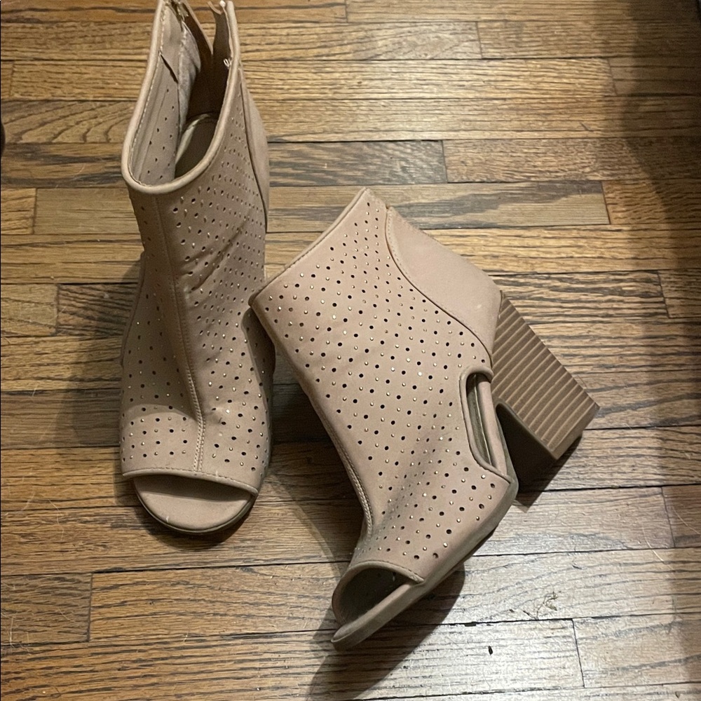 Size 7.5, Pale Pink, Rampage Peep-Toe Ankle Booties
